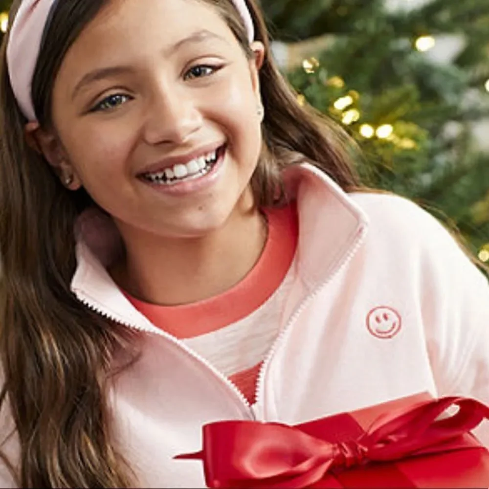 NWT Thereabouts Little Big Girls Long Sleeve Quarter-Zip Strawberry Cream Fleece